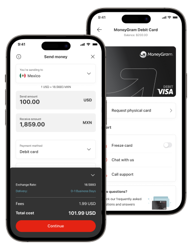 Image of iPhone with MoneyGram App